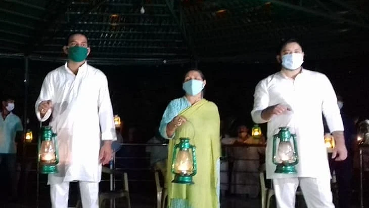 RJD protests against Nitish Kumar govt by lighting lamps