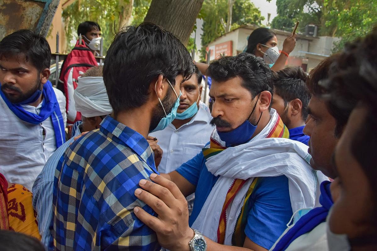  Bhim Army protests at Safdarjung Hospital, demands death penalty for Hathras gang-rape culprits