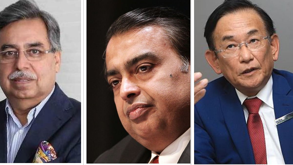 Left to Right: Hero Motorcop’s Pawan Munjal, RIL’s Mukesh Ambani and Maruti Suzuki’s Kenichi Ayukawa