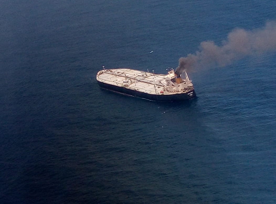 IOC chartered  oil tanker on fire towed away from Sri Lankan coast