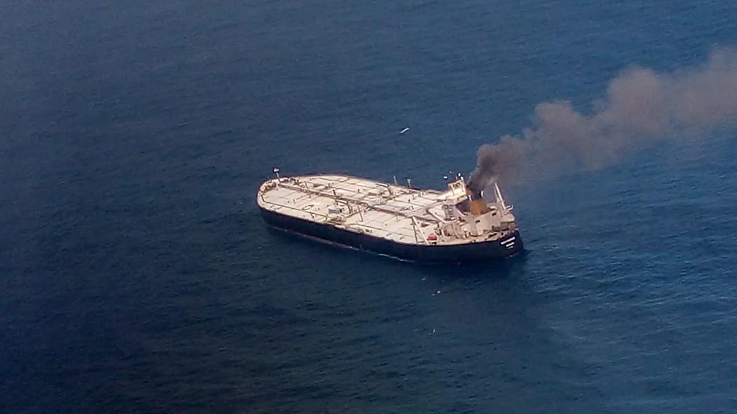 IOC chartered  oil tanker on fire towed away from Sri Lankan coast