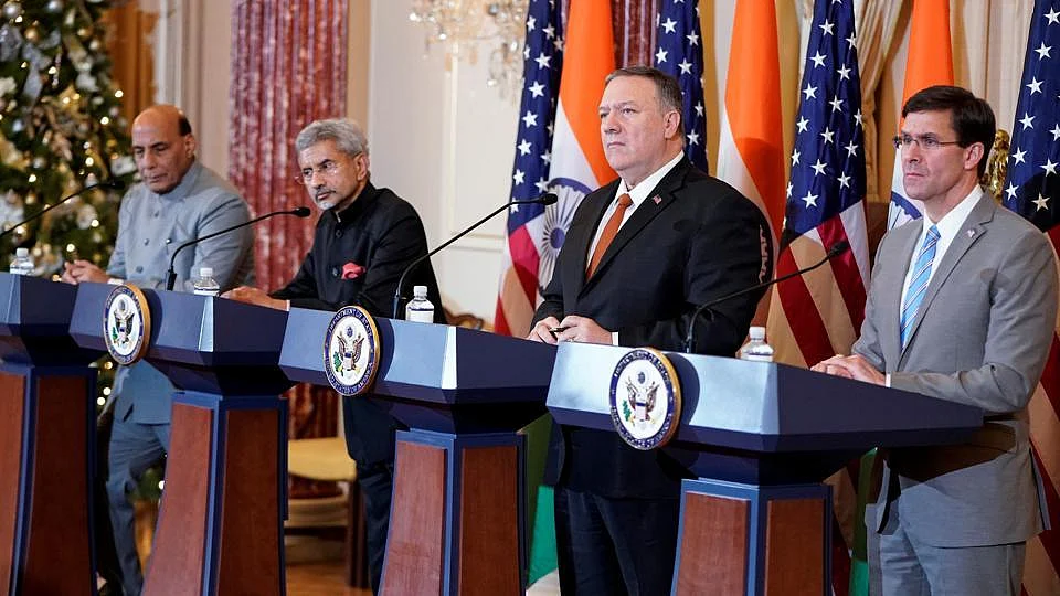 (Left to Right) India’s Defence Minister Rajnath Singh and External Affairs Minister S. Jaishankar, and United States Secretary of State Mike Pompeo and Defence Secretary Mark Esper (File Photo)