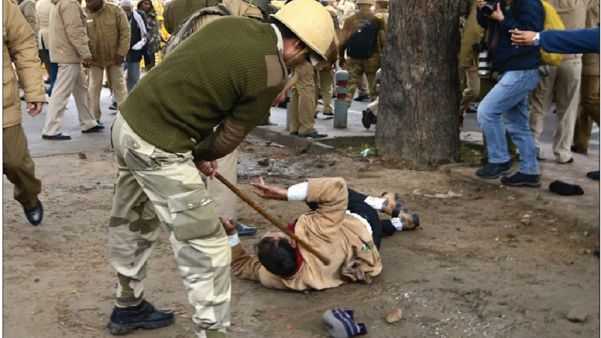 Policemen brutally beating people 
