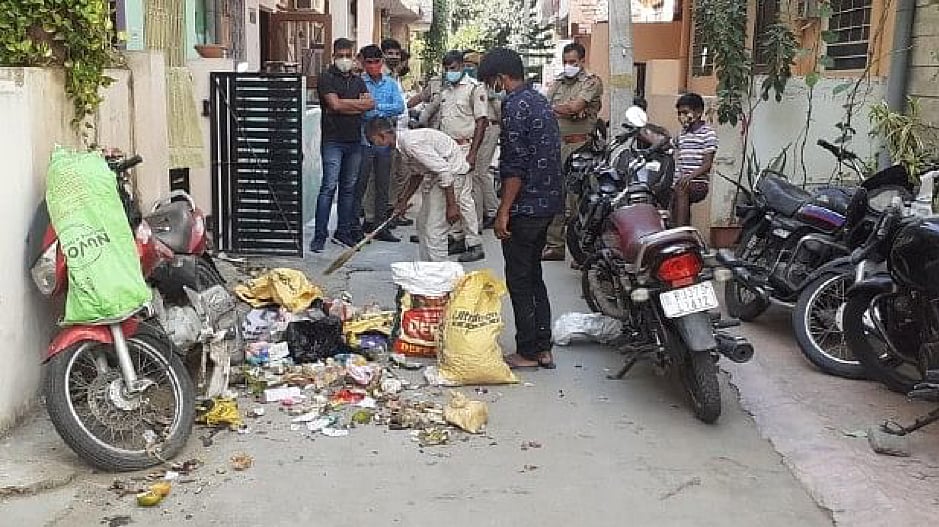 Garbage dumped outside Hathras DM’s house in Jaipur