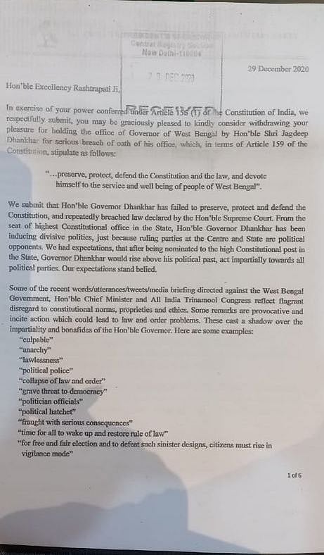 5 TMC MPs send memorandum to President, demanding immediate removal of West Bengal Governor Dhankhar