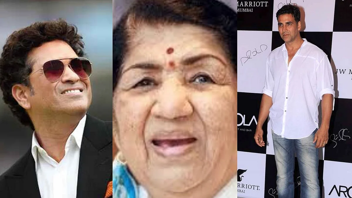 (L-R) Sachin Tendulkar, Lata Mangeshkar and Akshay Kumar