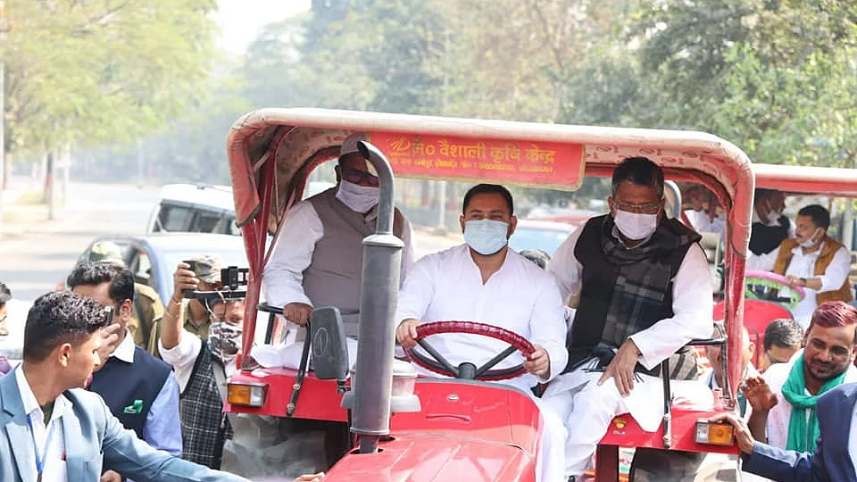 Tejashwi Yadav reaches Bihar assembly driving a tractor