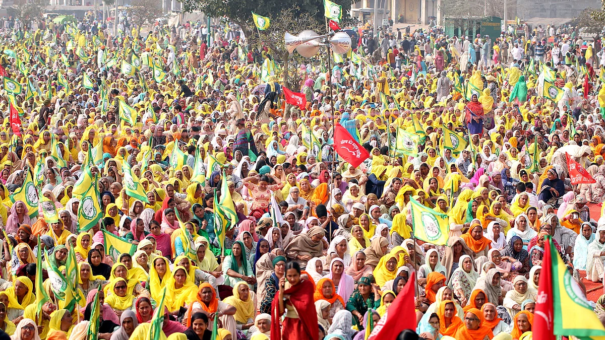 Representative Photo (Women Farmers out in large numbers during the Mazdoor Kisan Ekta Maha Rally at grain market, on February 21, 2021 in Barnala, India.)