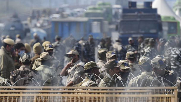Police put up barricades and concertina wires at farmers protest sites on various Delhi borders to  intimidate farmers protesting peacefully against farm laws