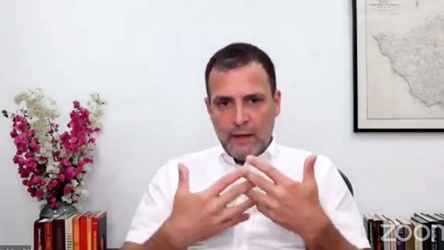 Rahul Gandhi during an interaction with faculty and students of Brown University