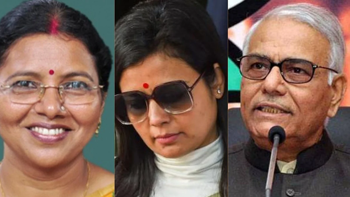 (From left) Pratima Mondal, Mahua Moitra, and&nbsp;Yashwant Sinha