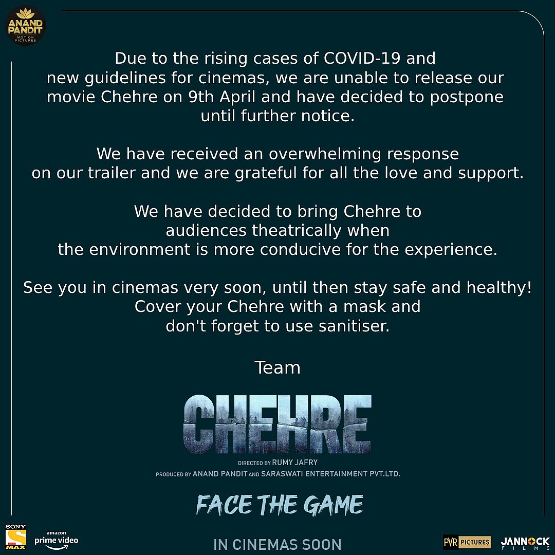 Anand Pandit’s ‘Chehre’ starring Amitabh Bachchan and Emraan Hashmi postponed amid rising COVID-19 cases