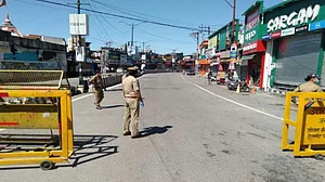 Uttarakhand police check post monitoring vehicles entering the state.