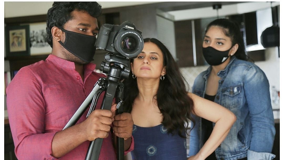 Rasika Dugal shared a picture from a set.
