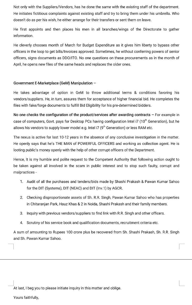 Complaint sent to PM levels charges of graft, financial irregularities against IT Dept officials
