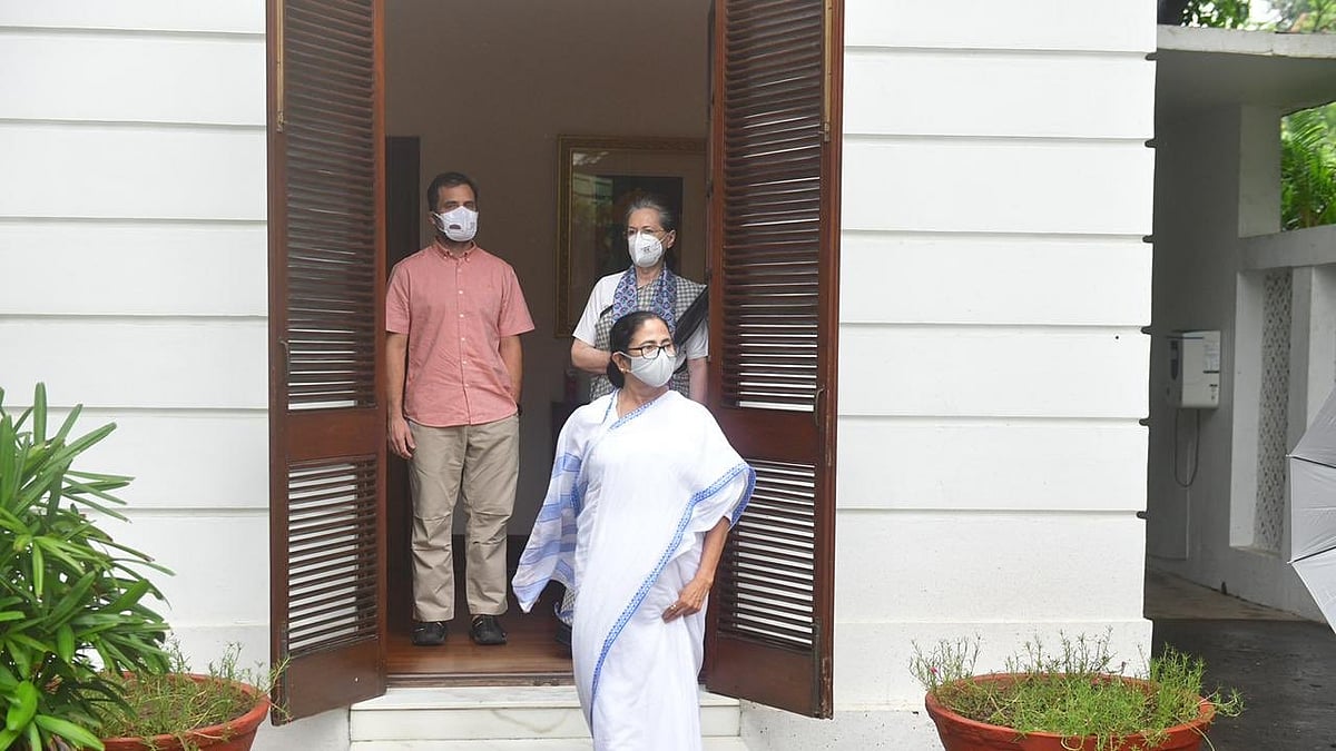 Mamata Banerjee at 10, Janpath after a meeting with Congress chief Sonia Gandhi and Rahul Gandhi on July 29 (Photo: Twitter)