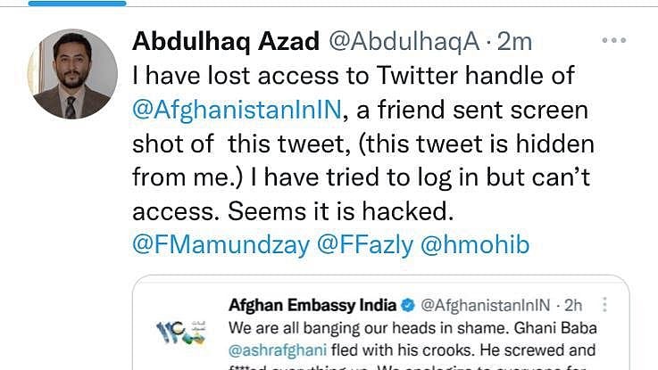 Twitter account hacked, says official after Afghan embassy tweets slamming Ghani