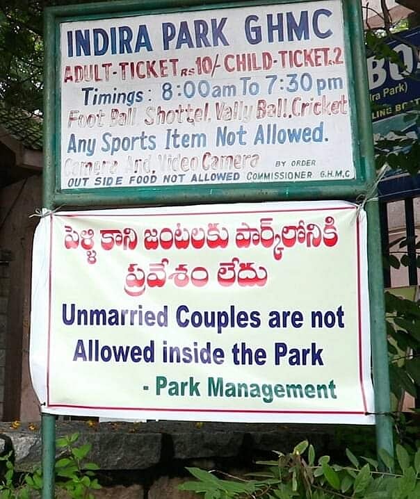 Banner from Hyderabad park removed after outrage over 'moral policing'