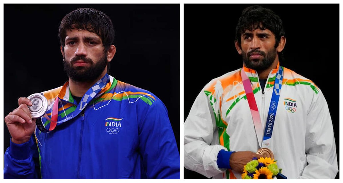 Ravi Kumar Dahiya and (right) Bajrang Punia