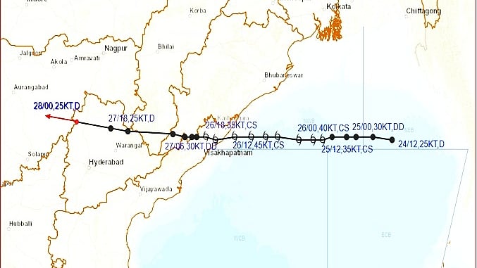 Depression lay centered at 5:30 am on Tuesday over Telangana