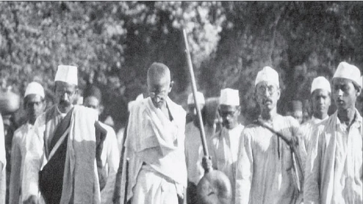 Mahatma Gandhi during the Dandi March in 1930