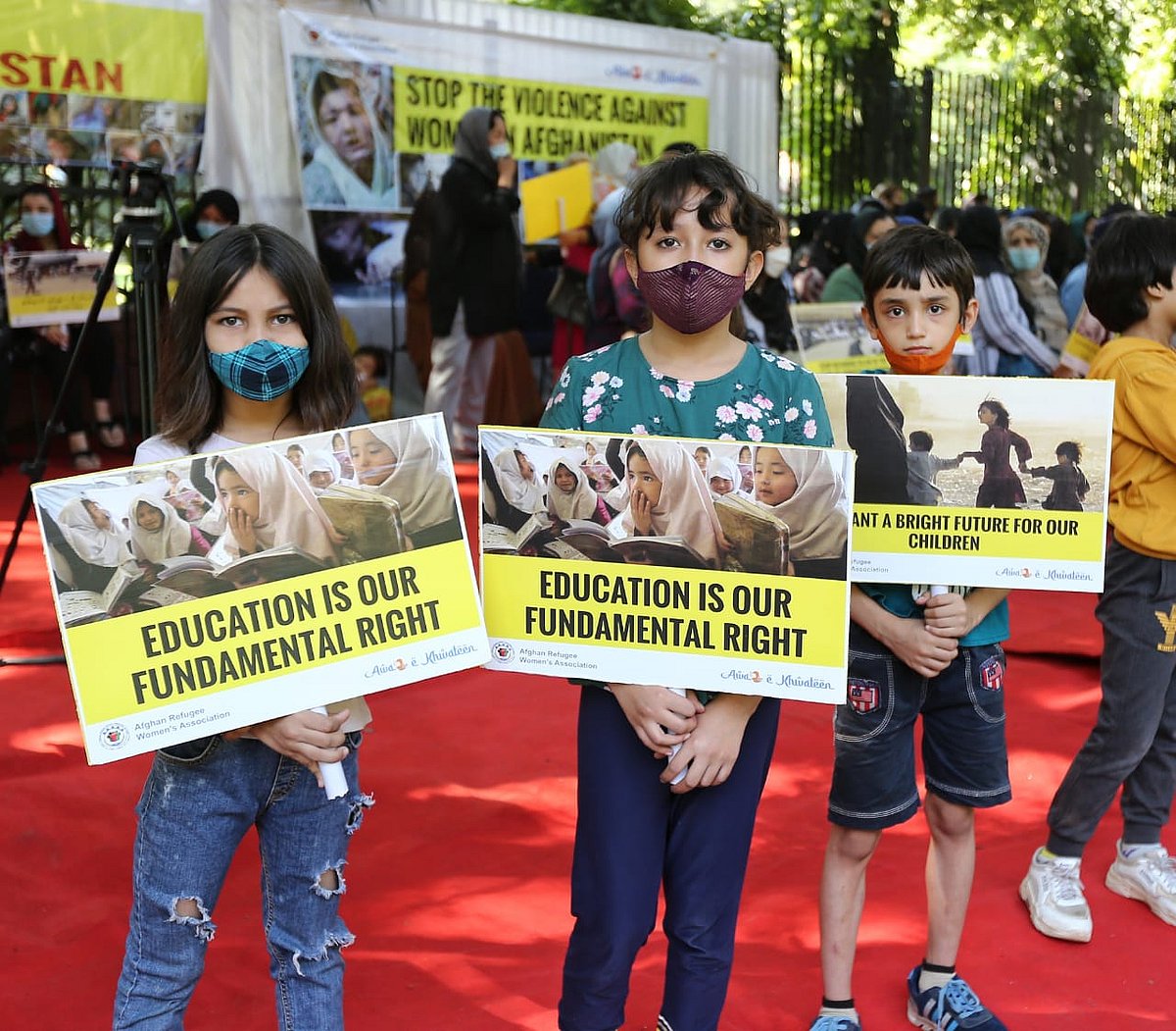 Afghan refugee women protest against atrocities on women under Taliban regime