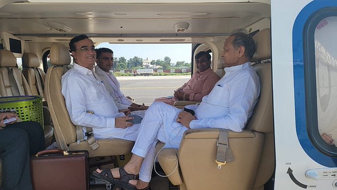 Rajasthan CM Ashok Gehlot along with Cong leaders Ajay Maken and Sachin Pilot