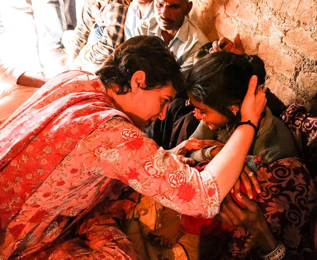 Priyanka Gandhi meets family of dead farmer in Lalitpur 