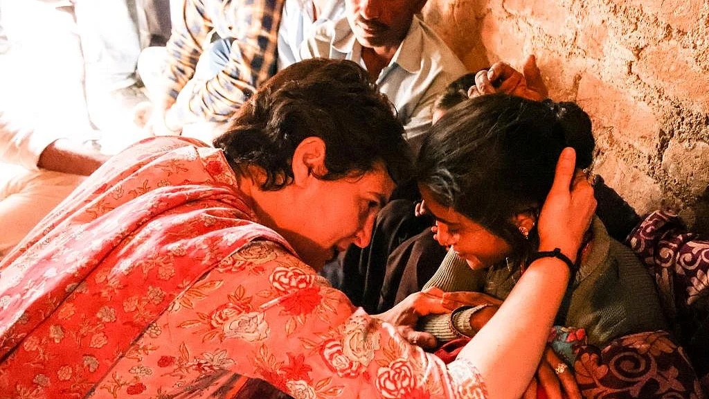 Priyanka Gandhi meets family of dead farmer in Lalitpur