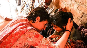 Priyanka Gandhi meets family of dead farmer in Lalitpur