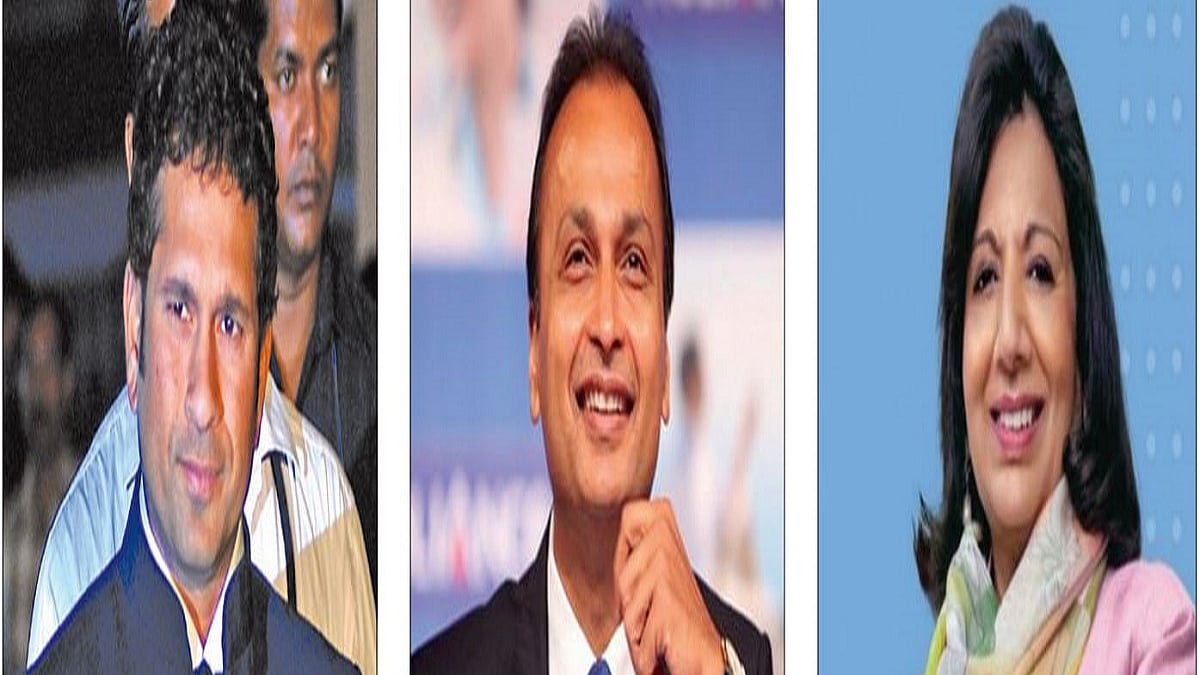 (L-R) Sachin Tendulkar, Anil Ambani, Kiran Mazumdar Shaw