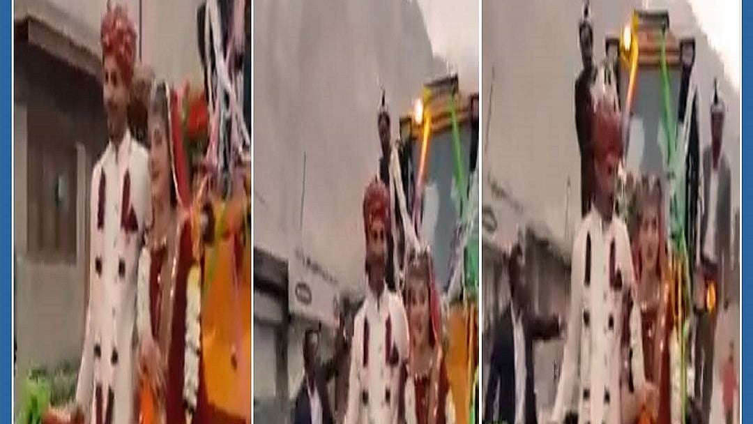 Bride and groom rakes a JCB ride to reach wedding venue, video goes viral
