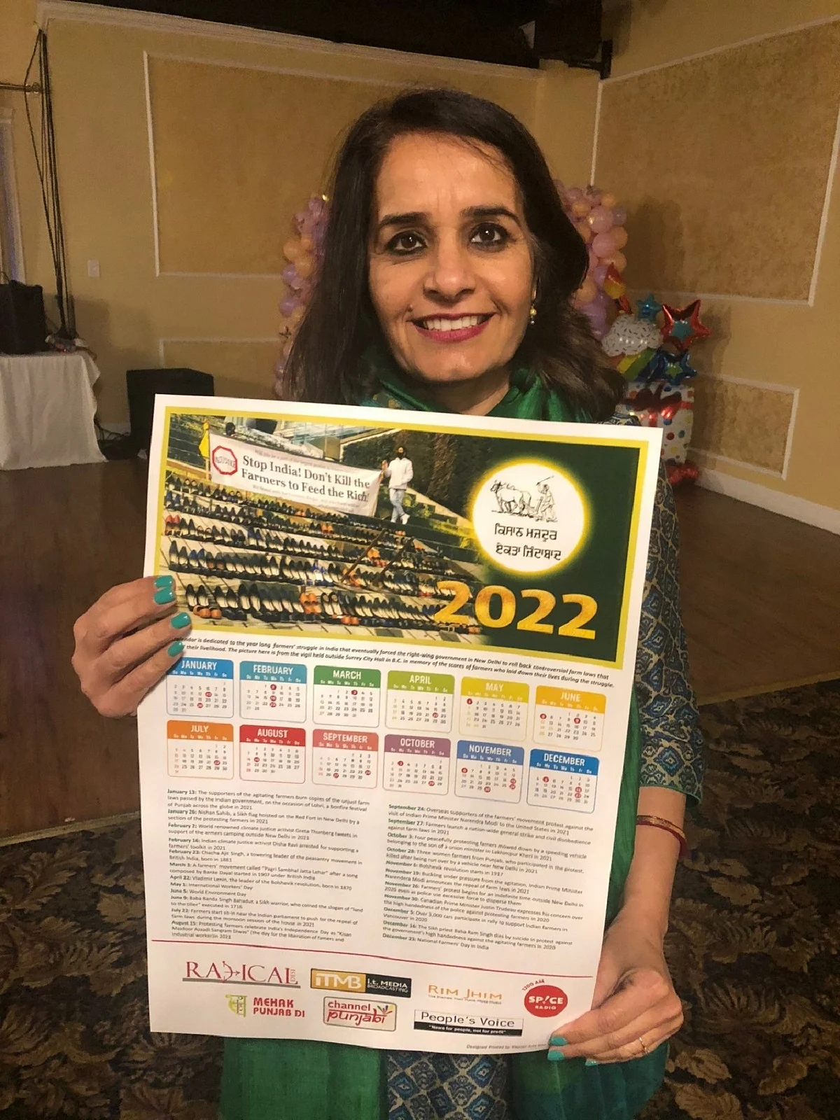 Surrey-Greentimbers MLA Rachna Singh unveils a calendar dedicated to farmers' protest unveiled in Canada