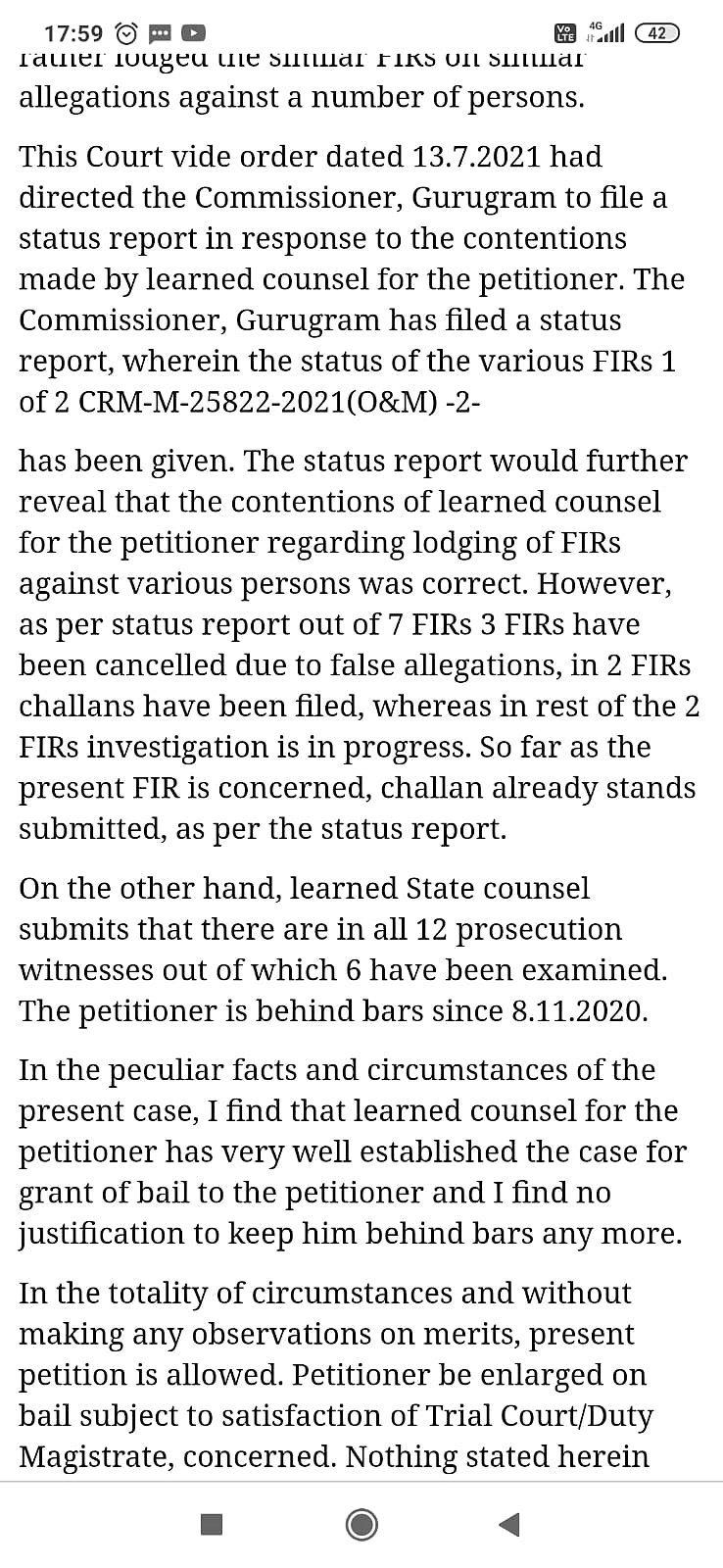 Punjab & Haryana High Court order