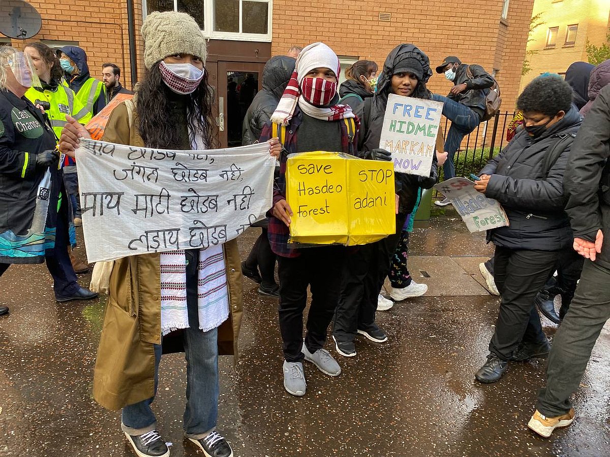 Adivasis from India protest in Glasgow against coal mining at COP26