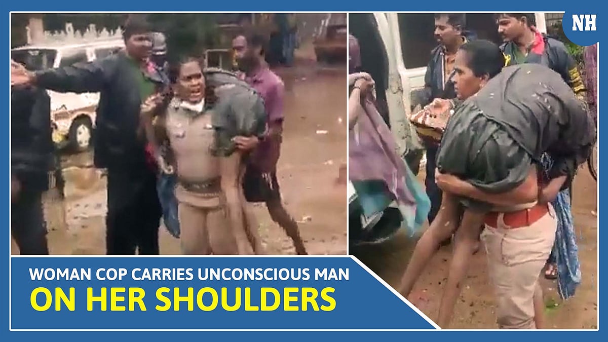 Woman cop carries unconscious man on her shoulders amid Chennai rain 