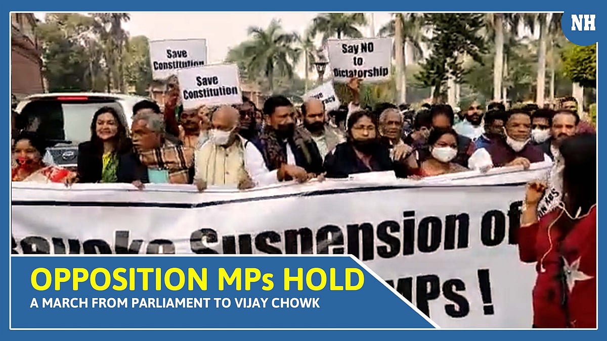 Opposition MPs hold march demanding to revoke the suspension of 12 Rajya Sabha MPs
