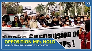 Opposition MPs hold march demanding to revoke the suspension of 12 Rajya Sabha MPs