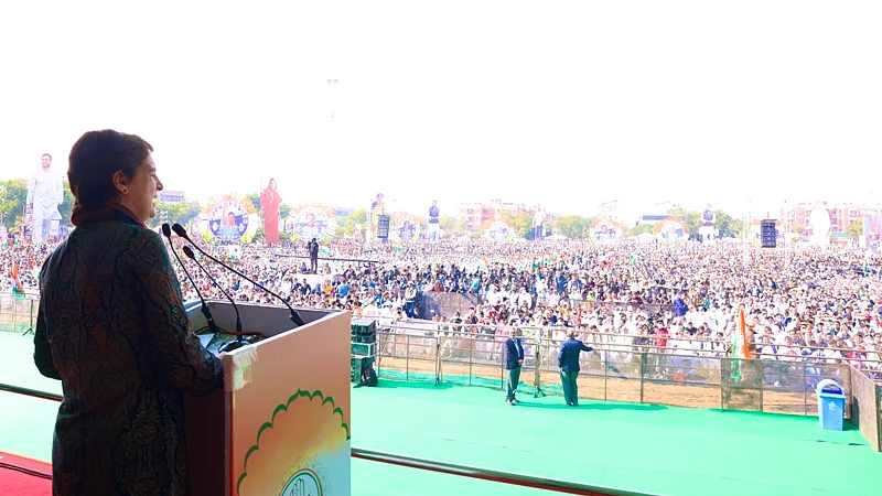 Crowds cheered as Priyanka Gandhi spoke at the rally