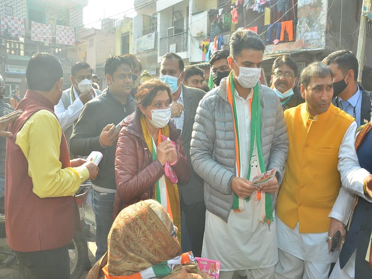 Pilot seeks vote for late Rajiv Tyagi’s wife in Sahibabad, downplays RPN Singh’s switch over to BJP