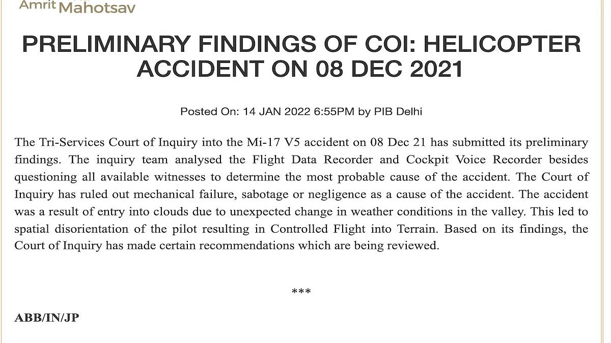 LIVE News Updates: Tri-Services enquiry looking into CDS Bipin Rawat's death, submits preliminary findings