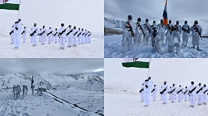 ITBP jawans unfurl Tricolour at icy height in Himalayas on Republic Day