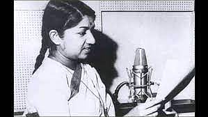 A young Lata Mangeshkar recording a song