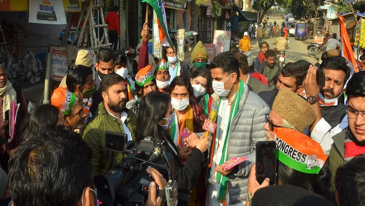 Pilot seeks vote for late Rajiv Tyagi’s wife in Sahibabad, downplays RPN Singh’s switch over to BJP