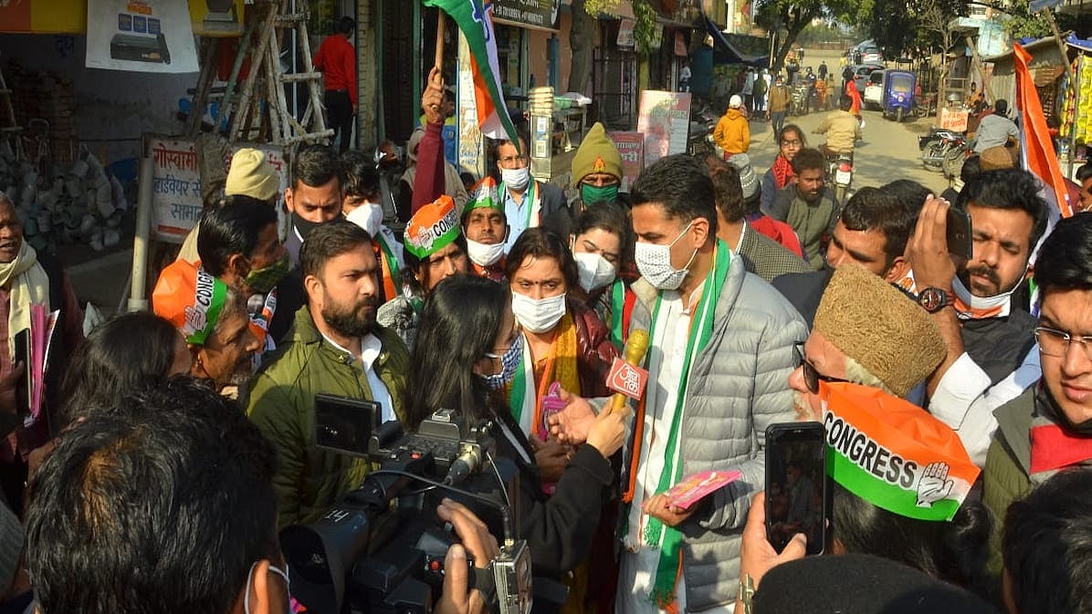 Pilot seeks vote for late Rajiv Tyagi’s wife in Sahibabad, downplays RPN Singh’s switch over to BJP