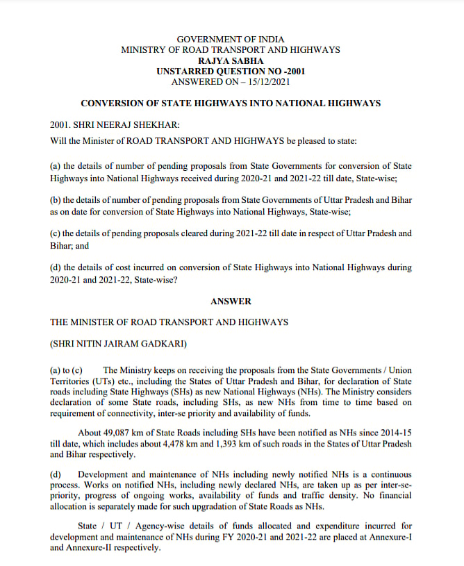 Ministry contradicts the President, concedes 7,600 Kms added to National Highways since 2014