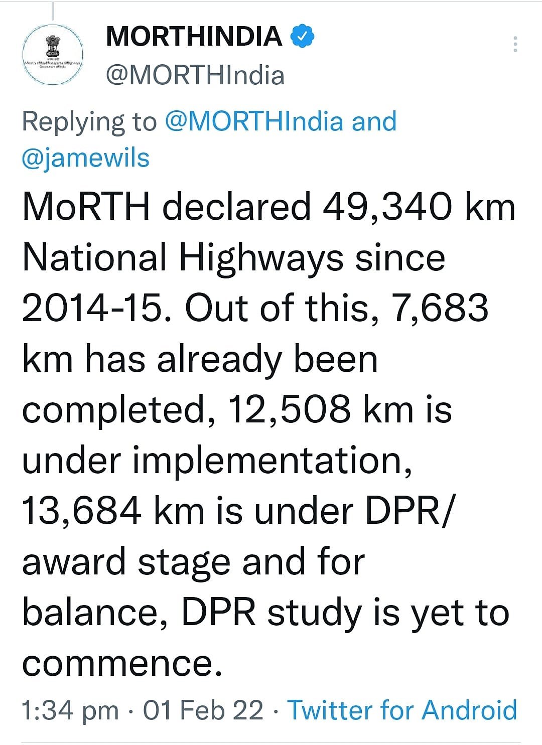 Ministry contradicts the President, concedes 7,600 Kms added to National Highways since 2014