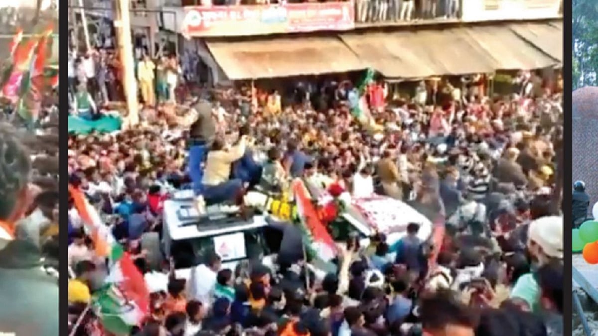 A road show by Priyanka Gandhi Vadra in UP’s Agra (right) the DM and SSP of Moradabad campaigning for large voter turnout in a jeep decorated with balloons