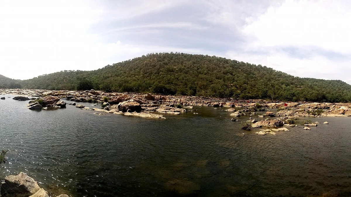 A view of the site where the proposed Mekedatu dam would be constructed across Cauvery river, in Mysuru