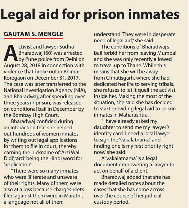 Lawyer activist Sudha Bhardwaj on the time spent with women in prison